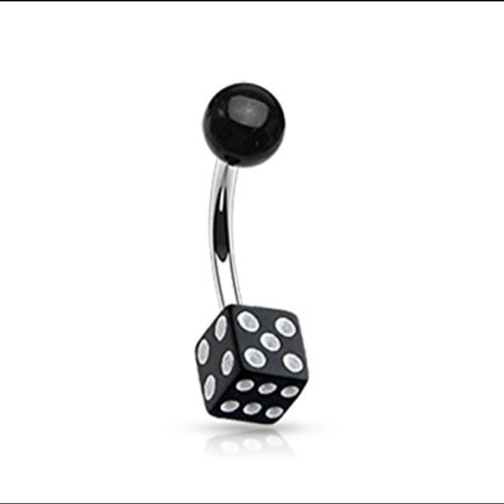 BRAND NEW* black dice belly ring with silver ball